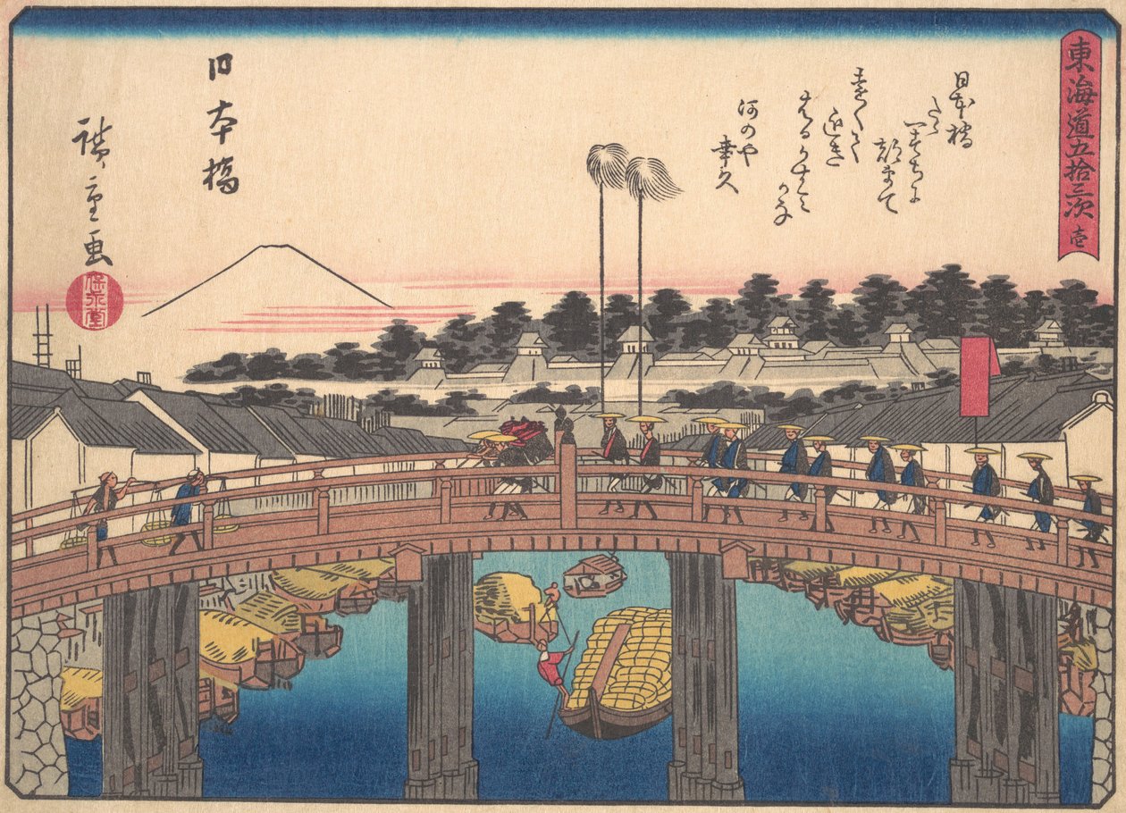 Nihonbashi, da série The Fifty-three Stations of the Tokaido Road, início do século XX. de Ando Hiroshige
