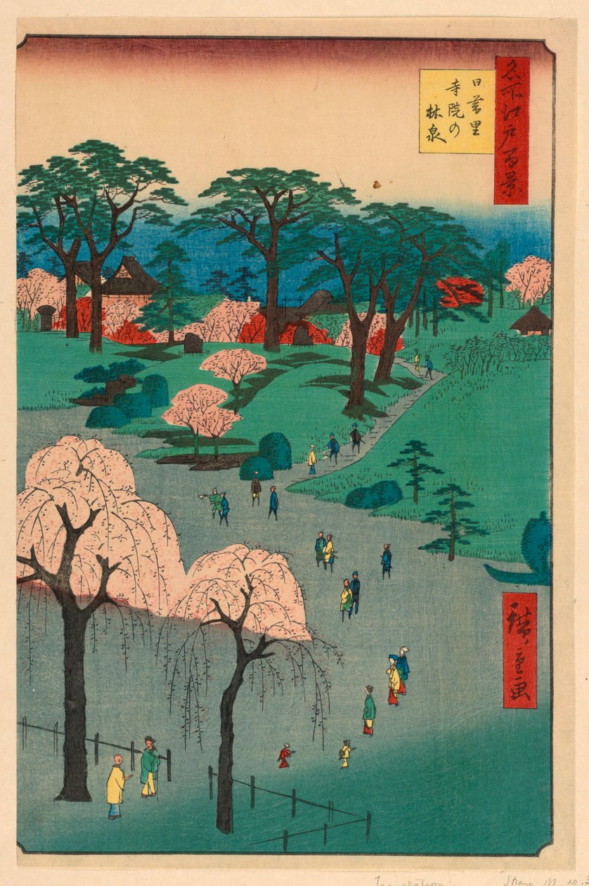 Nippori, Temple Gardens (Nippori, Jiin No Rinsen) Da série Cem vistas famosas de Edo de Ando Hiroshige