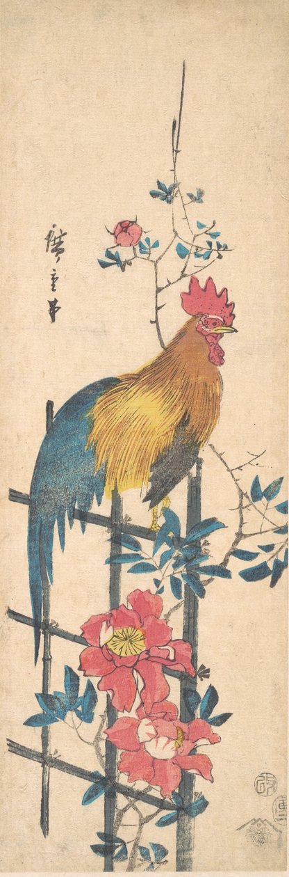 Peônia e Galo, 1854., 1854. de Ando Hiroshige