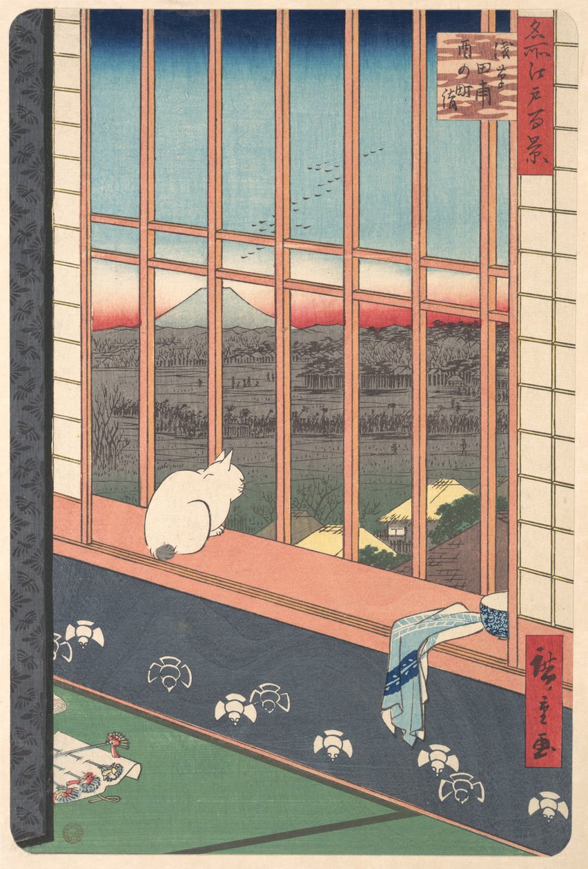 Foliões voltaram do Festival Tori no Machi em Asakusa, da série Cem..., 1857. de Ando Hiroshige