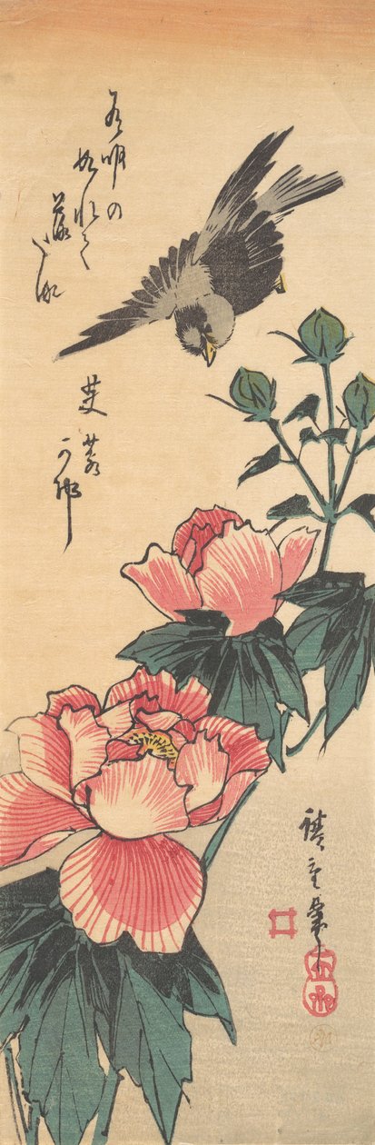 Pardal e Hibisco, c. 1834., c. 1834. de Ando Hiroshige