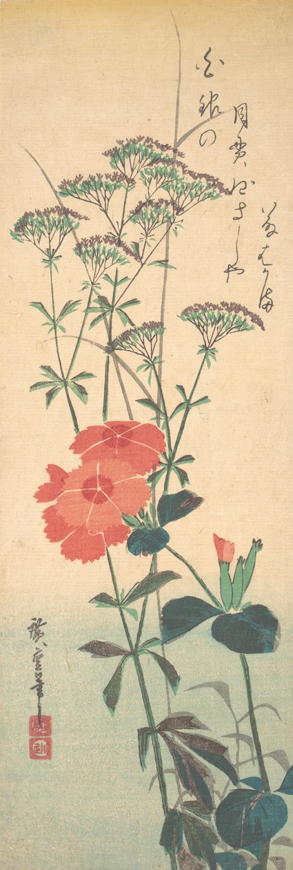 Rosas soberbos e Agrimônia Chinesa, ca. 1836., c. 1836. de Ando Hiroshige