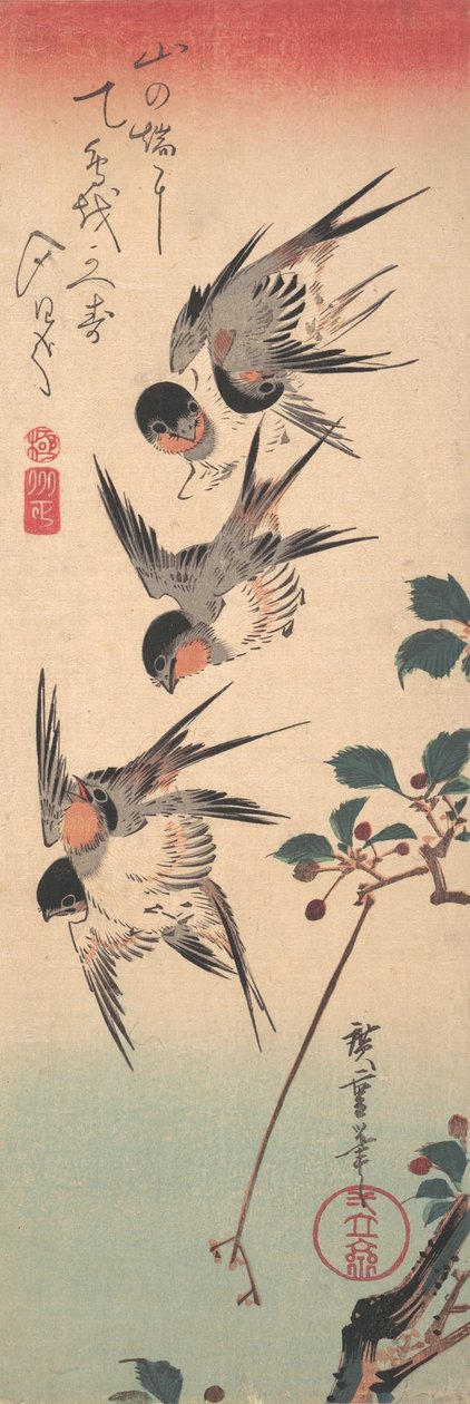 Andorinhas e Cereja Selvagem, ca. 1835., c. 1835. de Ando Hiroshige