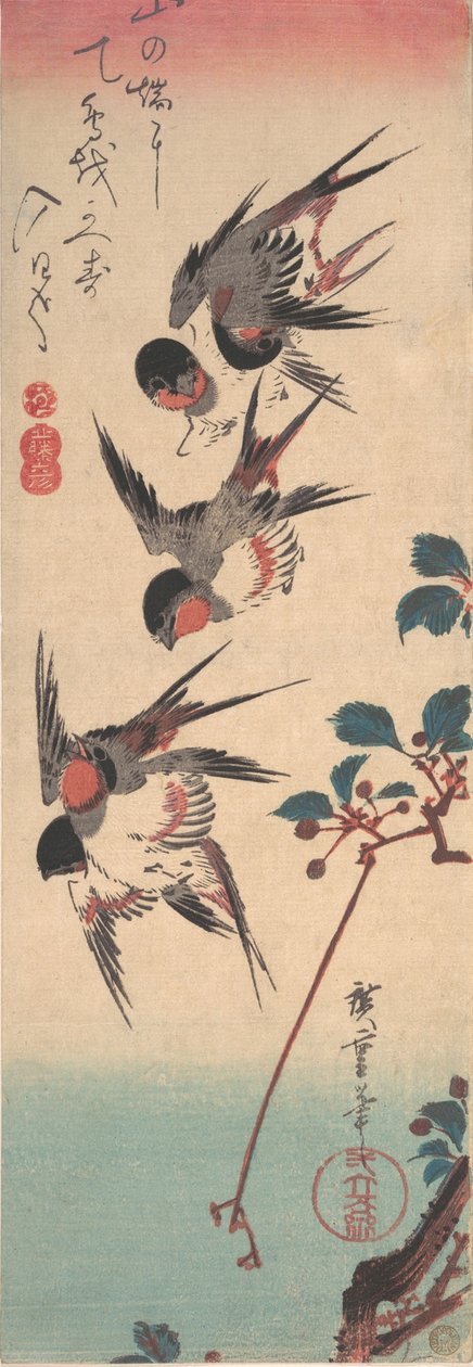 Andorinhas e Cereja Selvagem, ca. 1834., c. 1834. de Ando Hiroshige