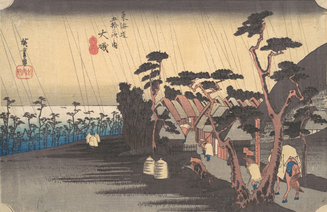 Tiger Rain na Estação Oiso, ca. 1834., c. 1834. de Ando Hiroshige