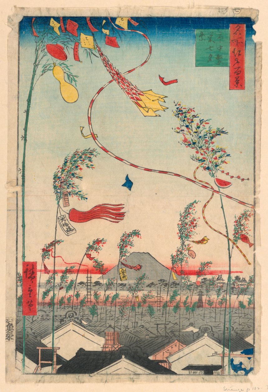 Cidade Próspera com Festival de Tanabata (Shichu han-ei, Tanabata matsuri) Da Série Cem Vistas de Edo de Ando Hiroshige