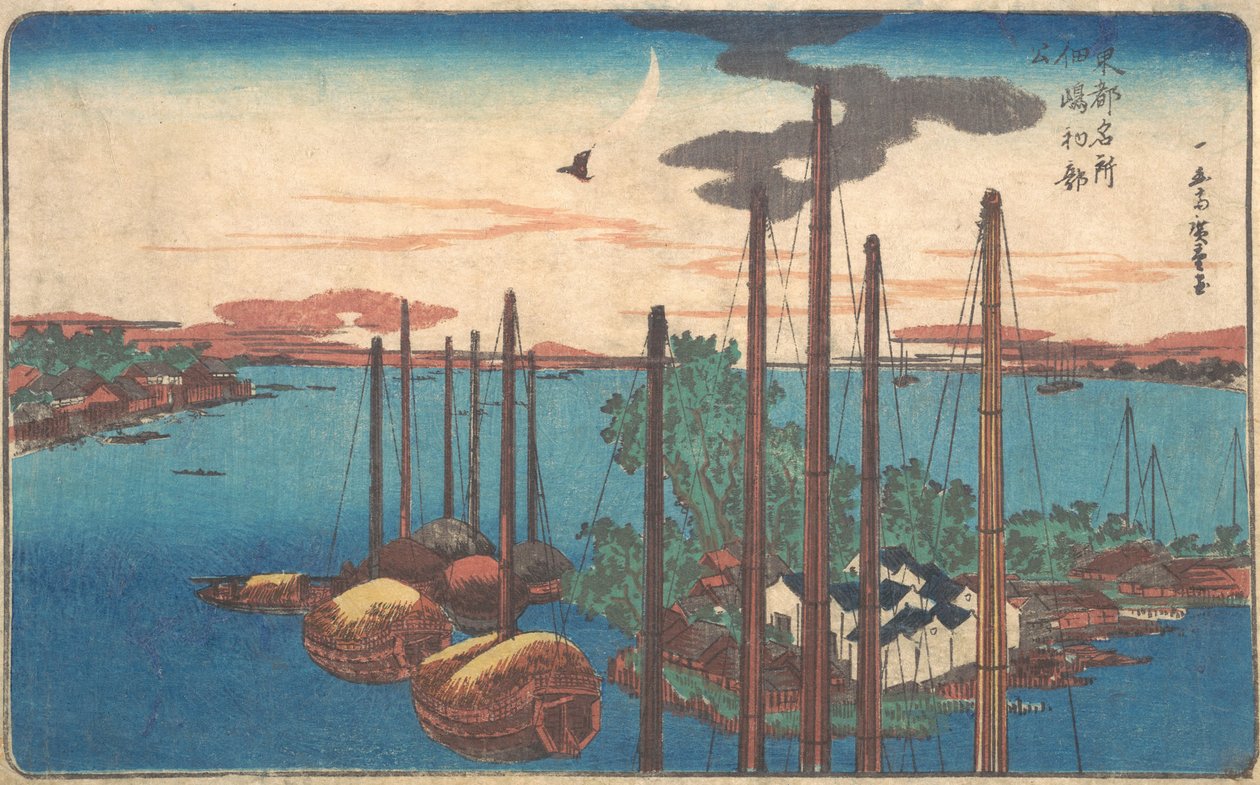O primeiro cuco menor de Tsukudajima, p burro em 1830. , P burro em 1830. de Ando Hiroshige