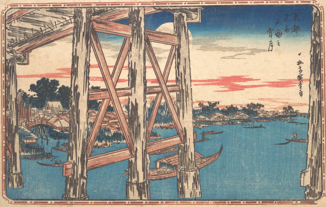 Lua Crepuscular na Ponte Ryogoku. de Ando Hiroshige