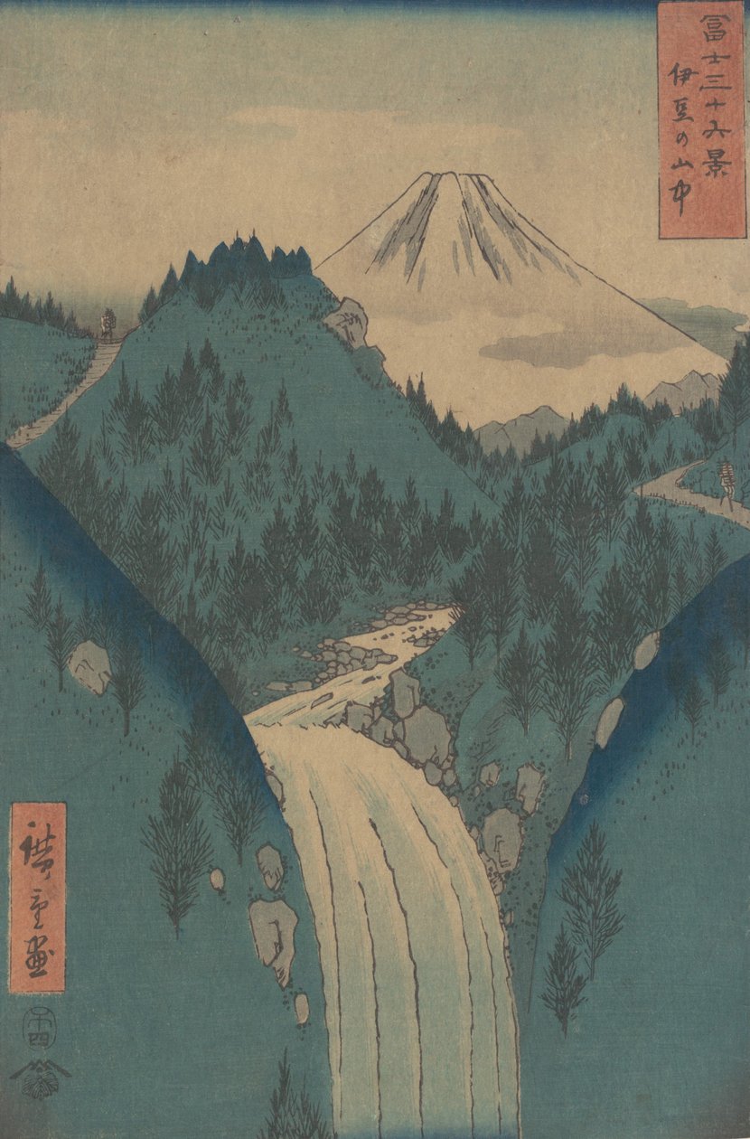 Vista de Fuji san das montanhas na província de Izu Izu no Sanchu, da série..., 1858. de Ando Hiroshige