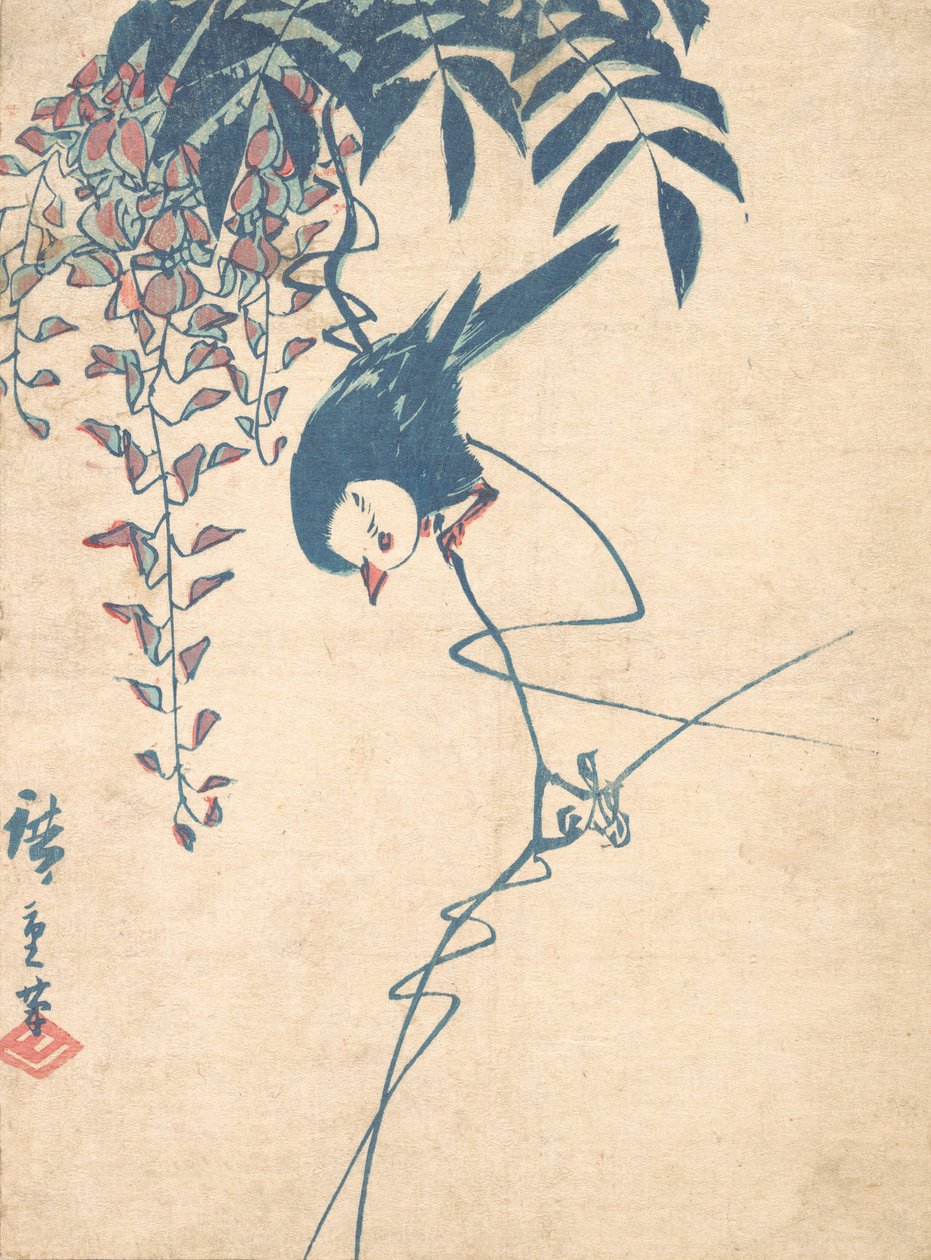 Glicínia e pássaro de cabeça branca, ca. 1842., c. 1842. de Ando Hiroshige