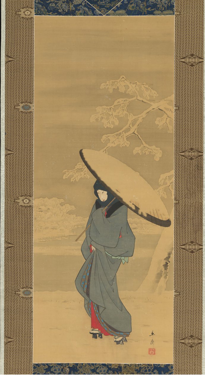 Mulher andando na neve, 1840s-início da década de 1850. de Ando Hiroshige