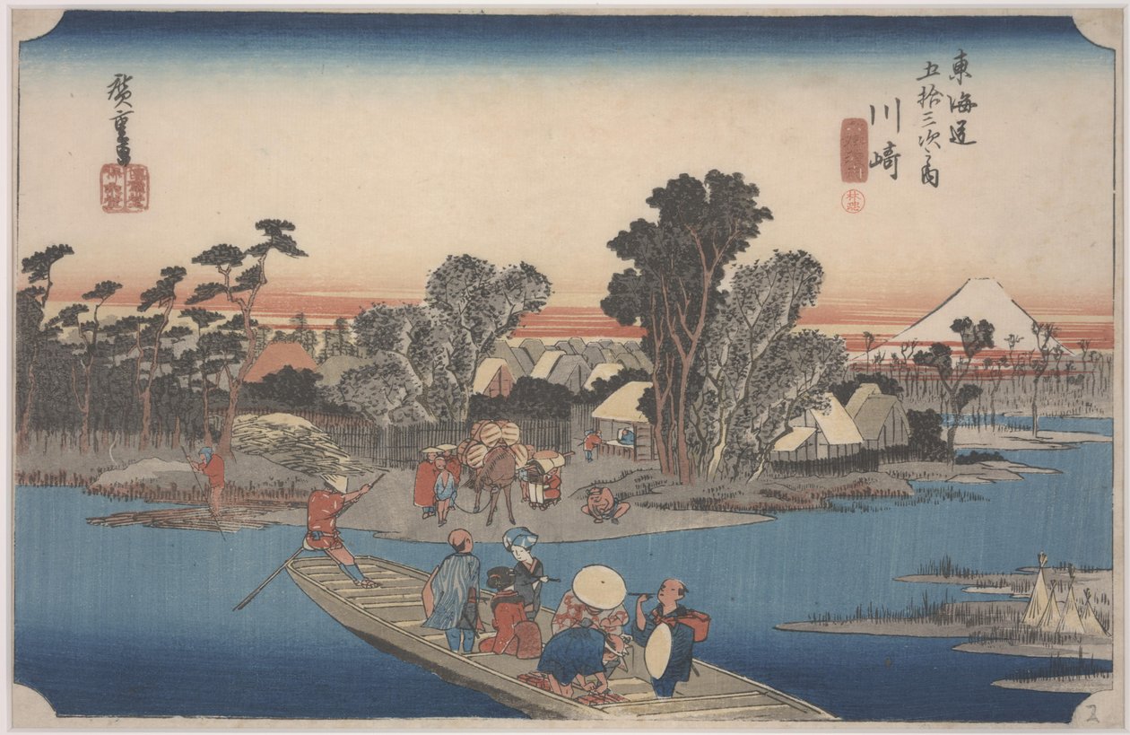 Uma balsa no rio Rokugo de Ando or Utagawa Hiroshige