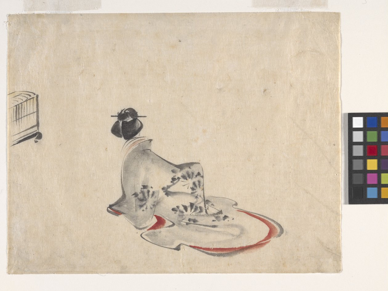 A Woman Bowing (tinta e cor sobre papel) de Ando or Utagawa Hiroshige