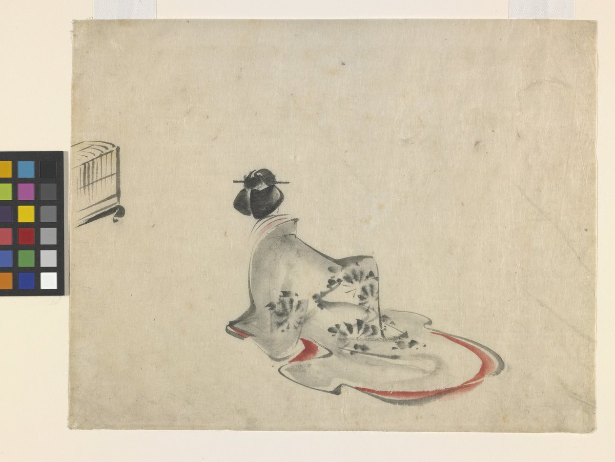 A Woman Bowing (tinta e cor sobre papel) de Ando or Utagawa Hiroshige