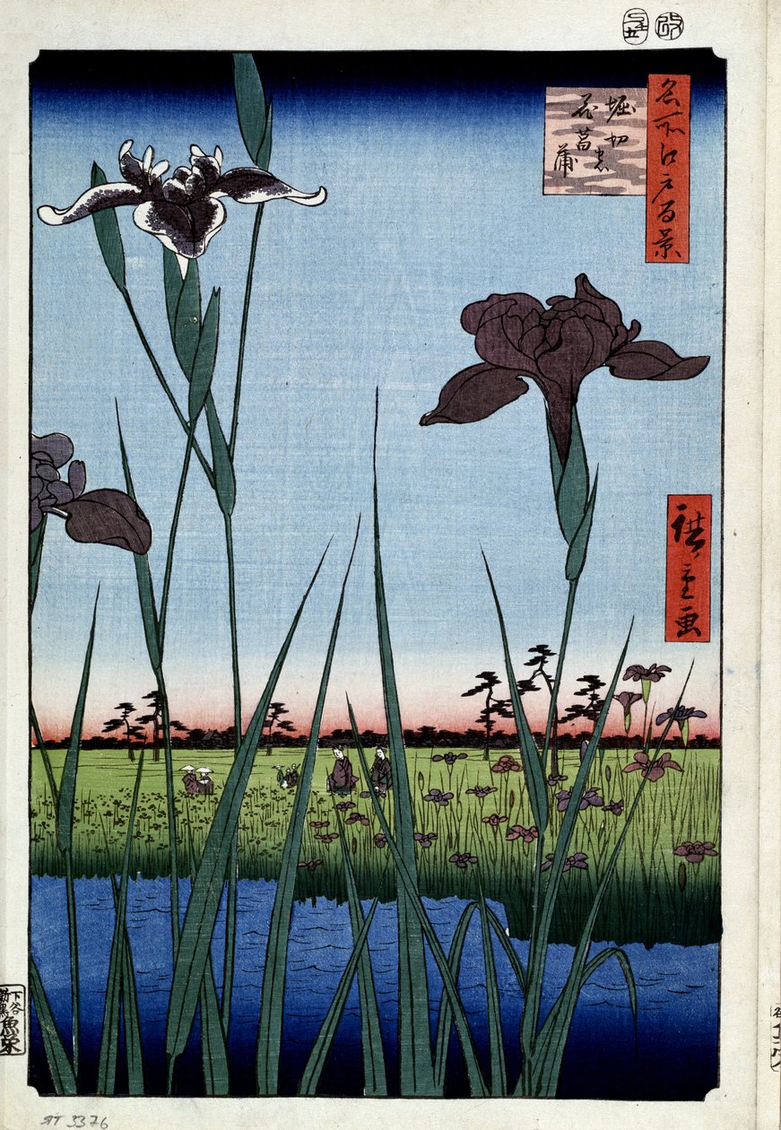 ""Cem vistas famosas de Edo"" : ""íris para Horikiri" (Íris em Horikiri (Cem Vistas Famosas de Edo) Impressão Japonesa de Utagawa Hiroshige (1797-1858) 1856-1858 Museu Hermitage de São Petersburgo de Ando or Utagawa Hiroshige
