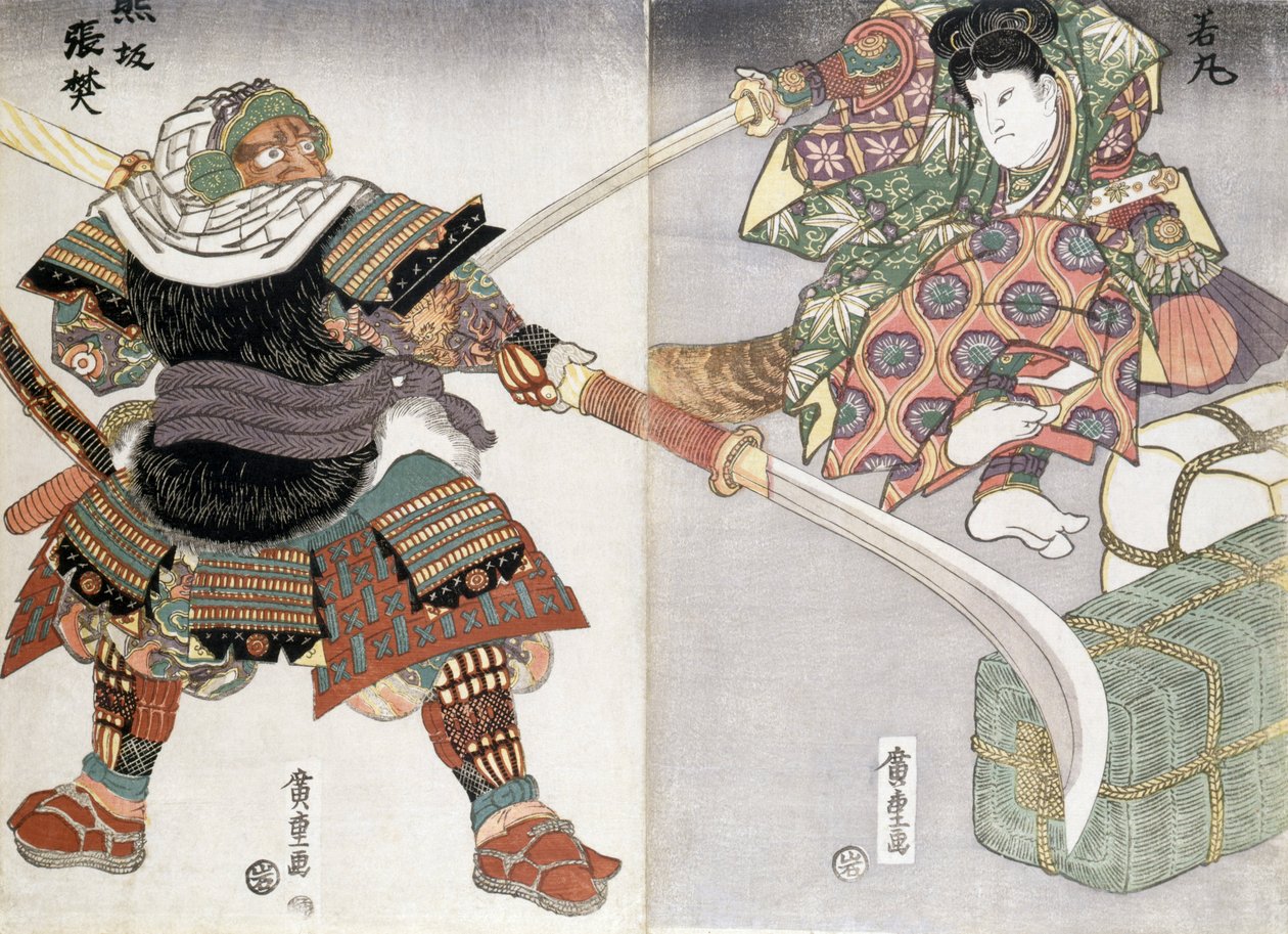 Díptico de uma luta de espadas, século XIX de Ando or Utagawa Hiroshige