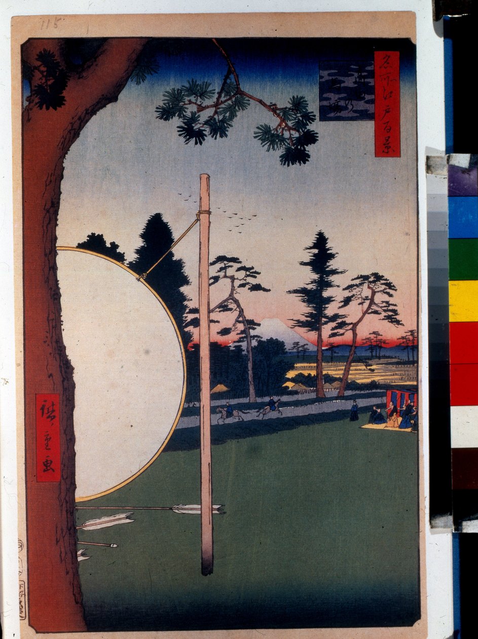 Impressão japonesa: The Horse Track at Takata (Tóquio, Japão). A Pista do Cavalo em Takata, One Hundred Famous Views of Edo. Obra de Utagawa Hiroshige (1797-1858), xilogravura (39x26 cm) de Ando or Utagawa Hiroshige