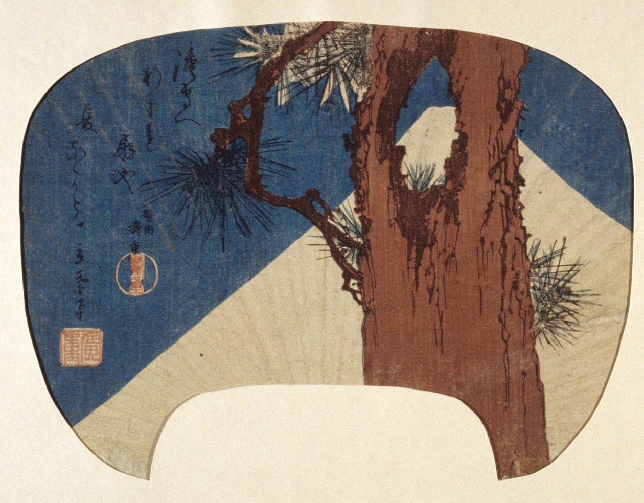 Impressão do ventilador: Pinho & Monte Fuji de Ando or Utagawa Hiroshige