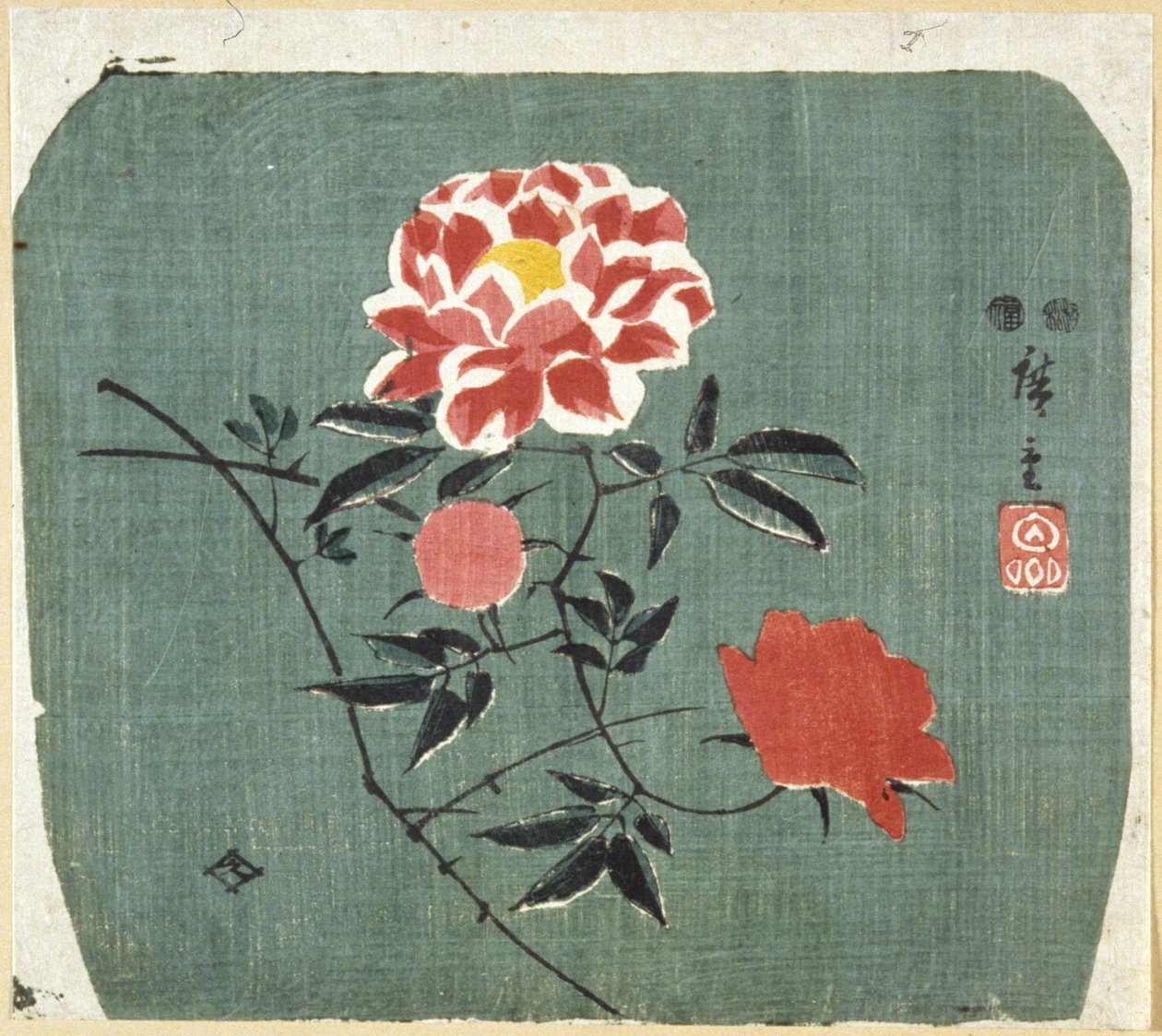 Impressão Fan: Rose de Ando or Utagawa Hiroshige