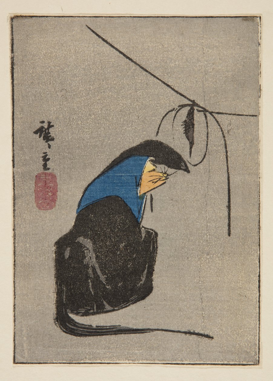 Fuchs in Tsurigitsune, Ausschnitt aus einem unbetitelten Harimaze-Blatt (Farbholzschnitt) von Ando or Utagawa Hiroshige