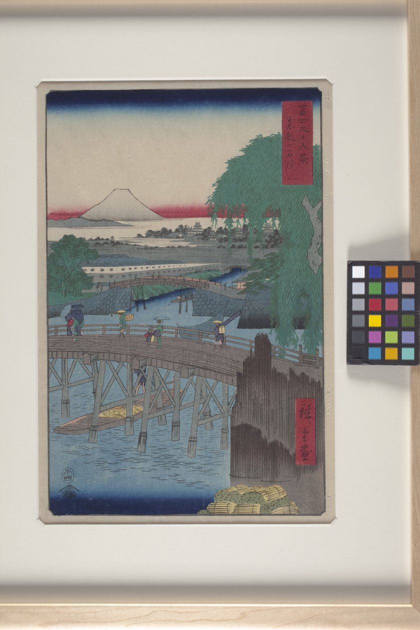 Ponte Ichikoku na capital oriental (T?to: Ichikoku Bashi) (impressão em bloco de madeira a cores) de Ando or Utagawa Hiroshige