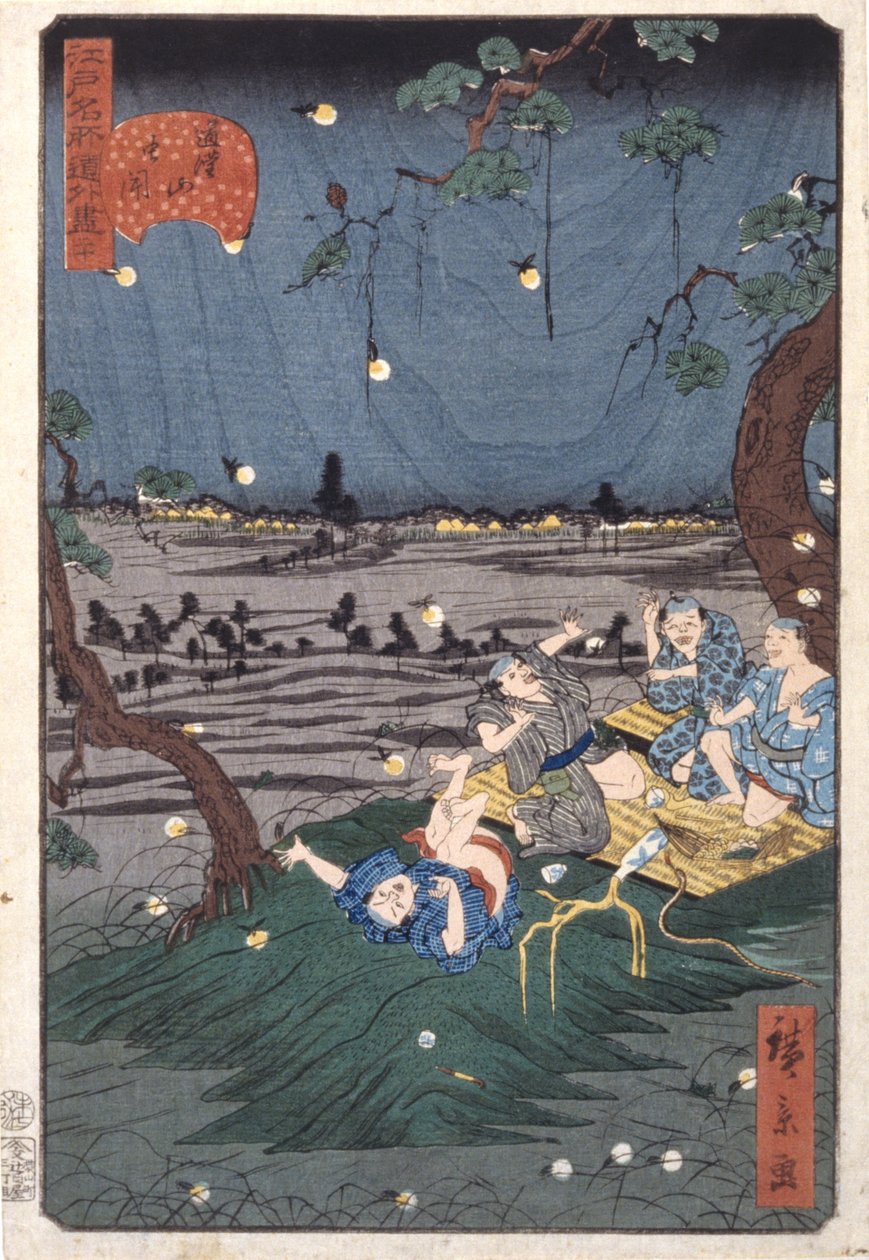 Hören auf Grillen in Dōkanyama (20) (Dōkanyama Mushikiki) von Ando or Utagawa Hiroshige