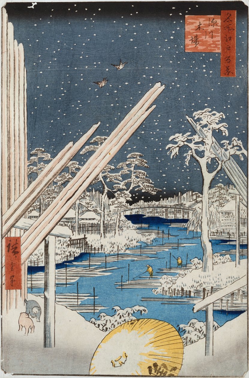 Lumberyards At Fukagawa, da série "Cem vistas de lugares famosos em Edo" de Ando or Utagawa Hiroshige