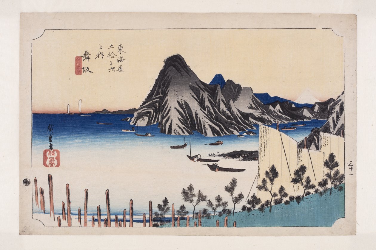 Maisaka: Vista do Imagiri (Maisaka, Imagiri shinkei) (impressão a cores do bloco de madeira) de Ando or Utagawa Hiroshige