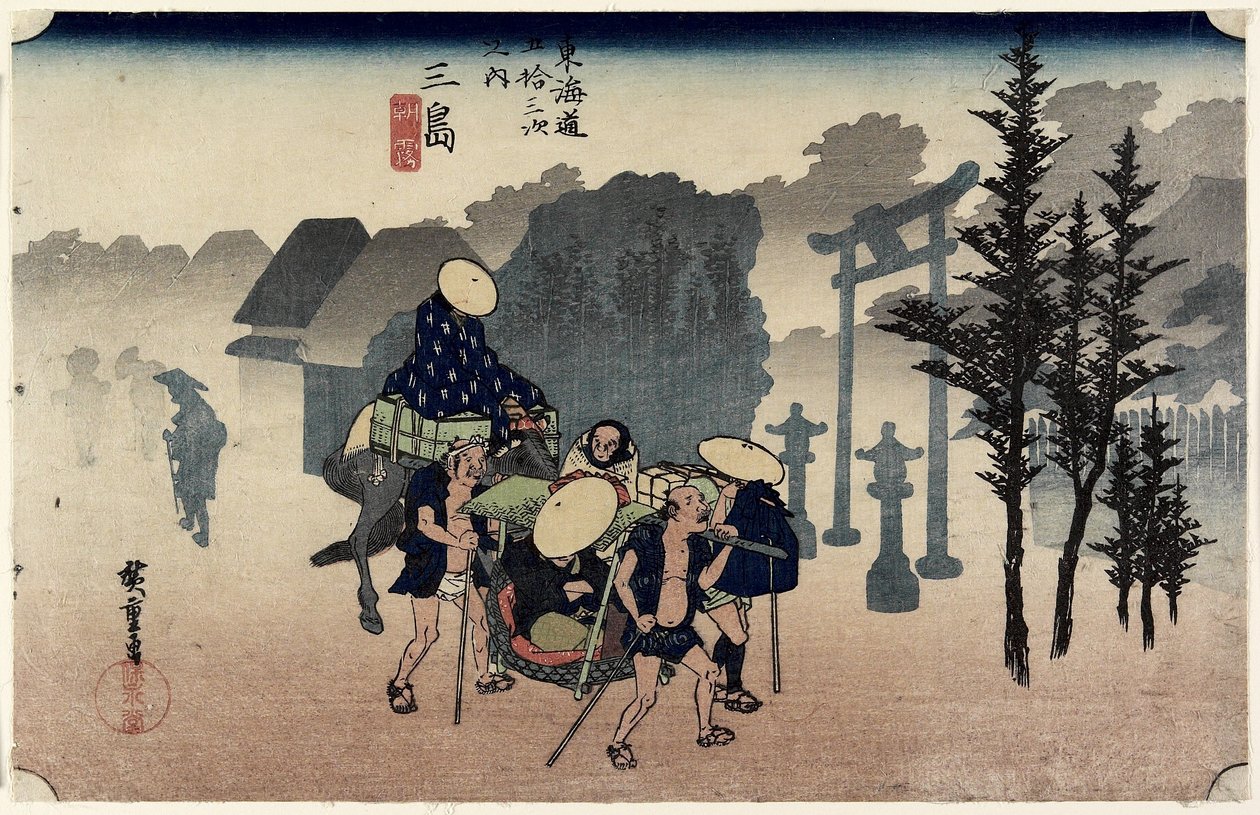 Névoa da Manhã, Mishima, c. 1833 de Ando or Utagawa Hiroshige