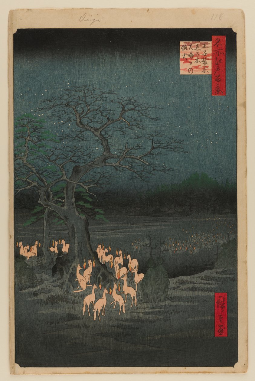 Fogos de artifício na véspera de Ano Novo no Changing Tree, Oji de Ando or Utagawa Hiroshige