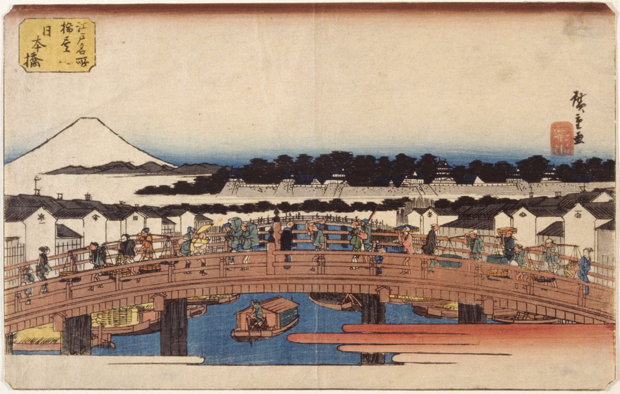 Nihonbashi (impressão em bloco de madeira a cores) de Ando or Utagawa Hiroshige
