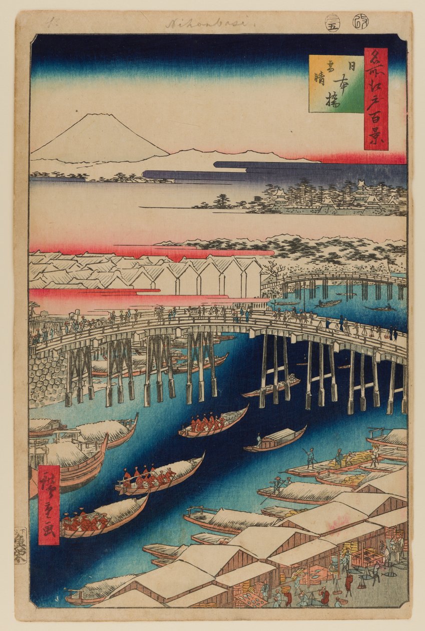 Nihonbashi, limpeza depois da neve de Ando or Utagawa Hiroshige