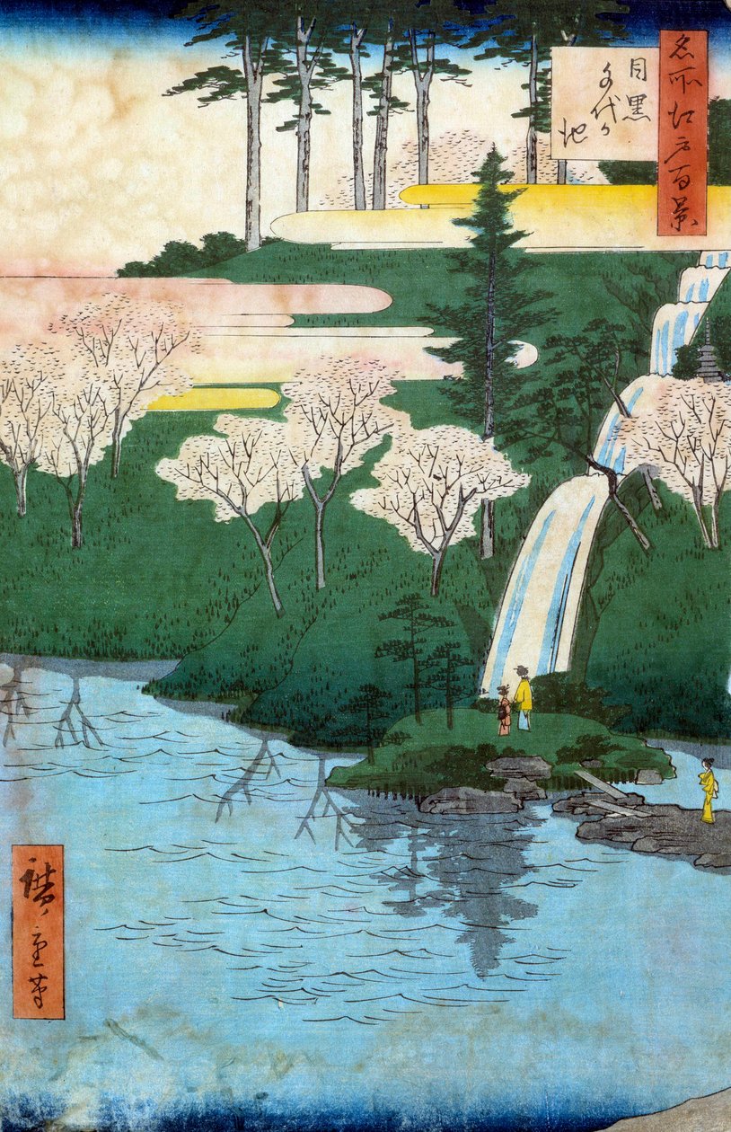 Cem vistas famosas de Edo; vista de Chiyo uma lagoa Meguro. Impressão japonesa de Utagawa Hiroshige (1797-1858) século XIX. Colecção privada de Ando or Utagawa Hiroshige