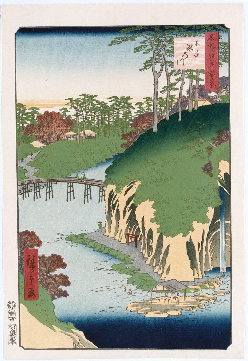 Rio das Cataratas, Oji ", da série" Cem vistas de lugares famosos em Edo " de Ando or Utagawa Hiroshige