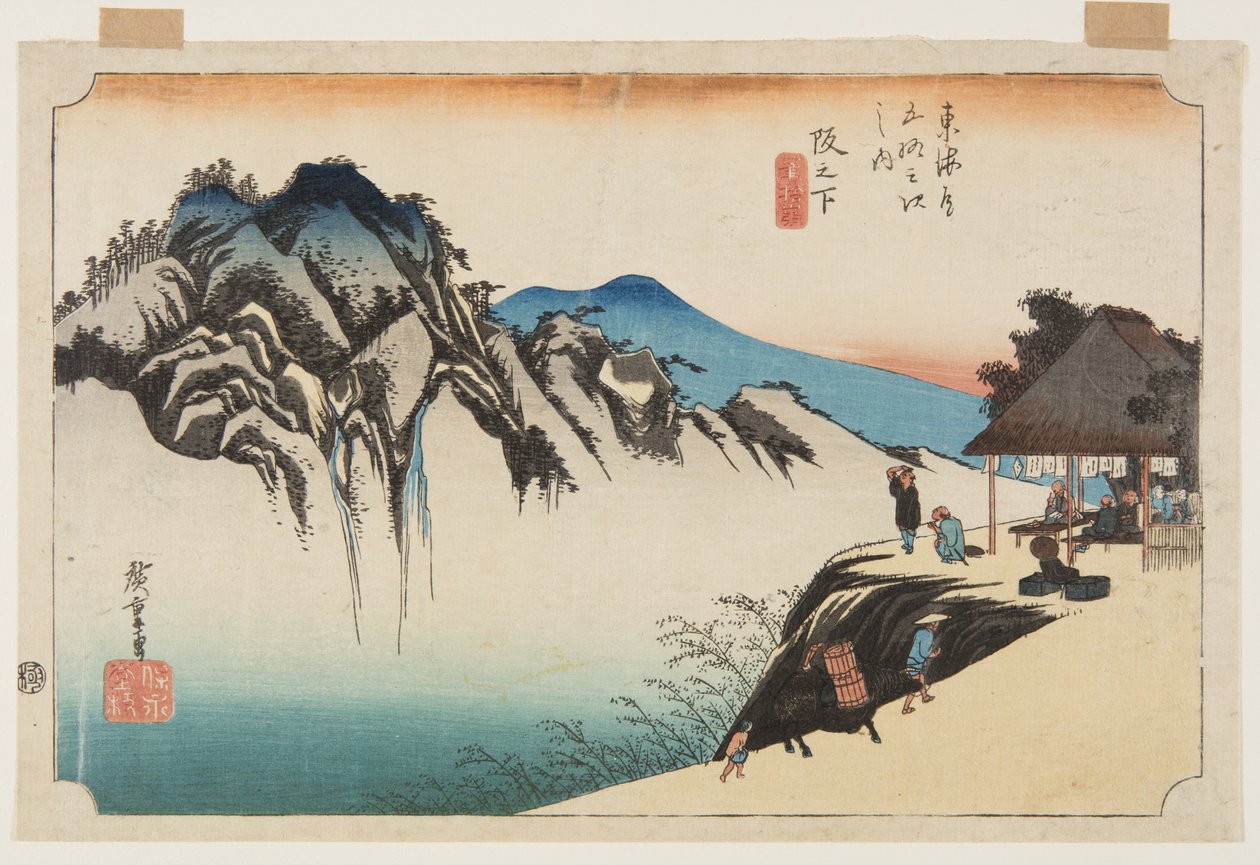 Sakanoshita: Fudesute Mountain (Sakanoshita, Fudesute mine) (impressão em bloco de madeira colorida) de Ando or Utagawa Hiroshige