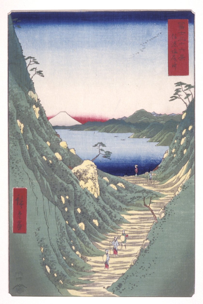Shiojiri Pass Na província de Shinano (Shinano Shiojirit?ge) (impressão em bloco de madeira a cores) de Ando or Utagawa Hiroshige