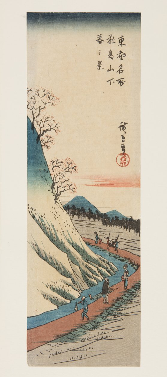 Spring View at the Foot of Asuka Hill (Asukayama shita haru no kei) (impressão em bloco de madeira colorida) de Ando or Utagawa Hiroshige