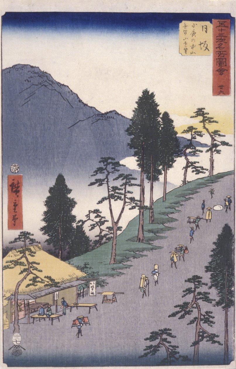 Estação 26, Nissaka (impressão em bloco de madeira a cores) de Ando or Utagawa Hiroshige