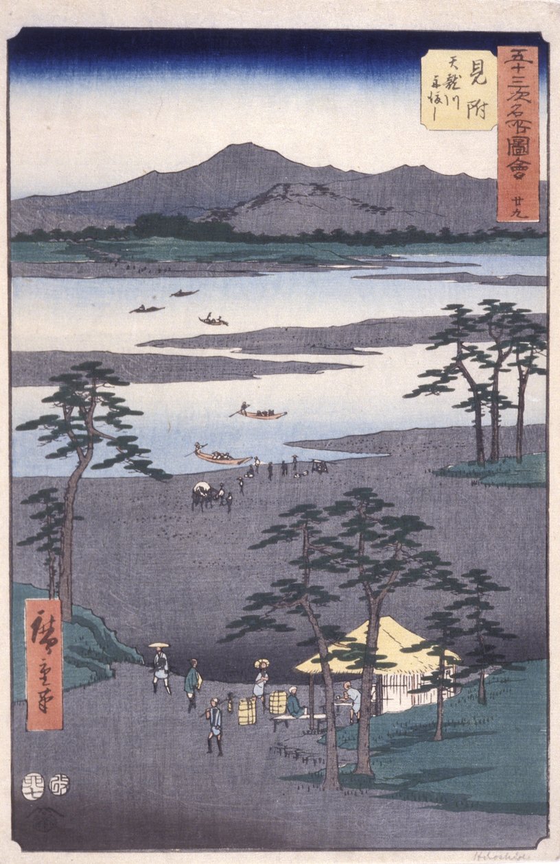 Estação 29, Mitsuke (impressão em bloco de madeira a cores) de Ando or Utagawa Hiroshige