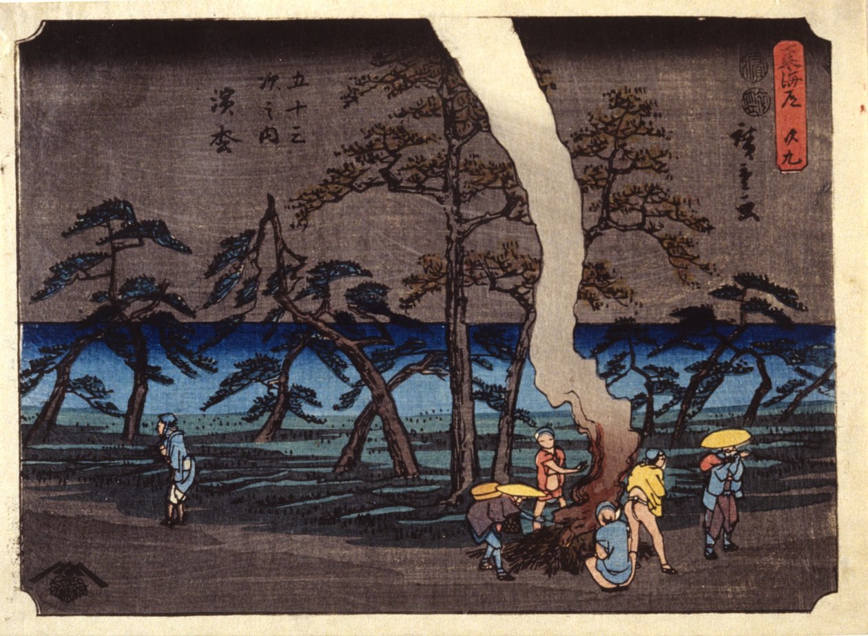 Estação 30, Hamamatsu (impressão em bloco de madeira a cores) de Ando or Utagawa Hiroshige