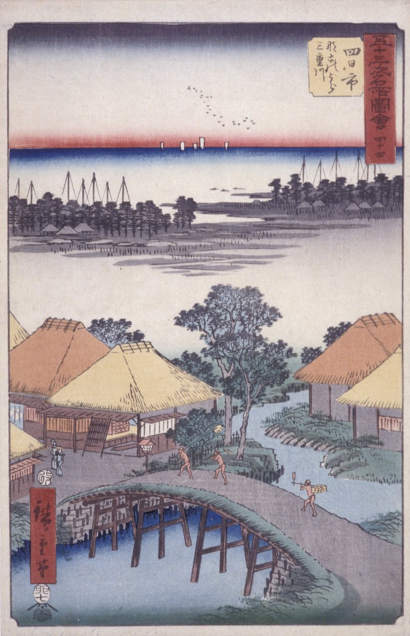 Estação 44, Yokkaichi (impressão em bloco de madeira a cores) de Ando or Utagawa Hiroshige