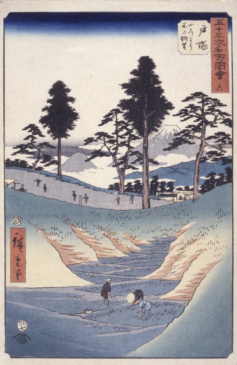 Estação 6, Totsuka (impressão em bloco de madeira) de Ando or Utagawa Hiroshige