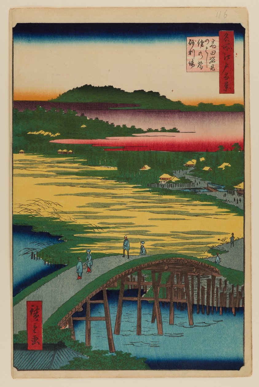 Ponte Sugatami, Ponte Omokage e Jariba em Takata de Ando or Utagawa Hiroshige