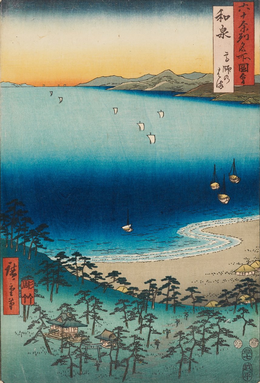A praia de Takashi na província de Izumi de Ando or Utagawa Hiroshige