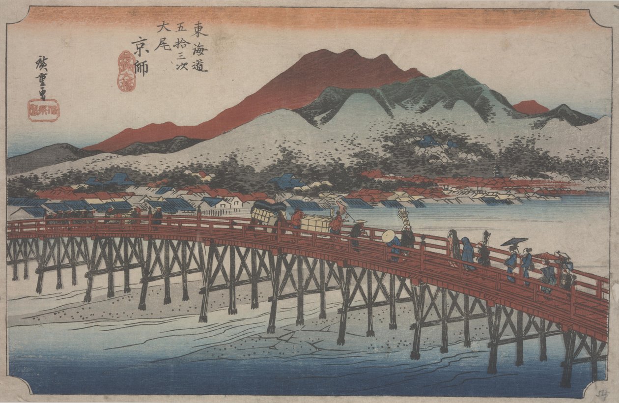 A Grande Ponte Sanjo, 1834 de Ando or Utagawa Hiroshige