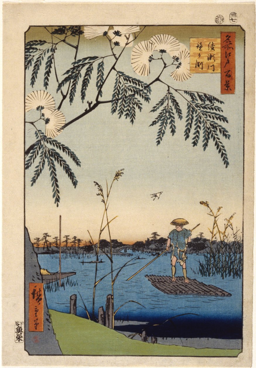A ponte Kanasugi em Shibaura (impressão em bloco de madeira a cores) de Ando or Utagawa Hiroshige