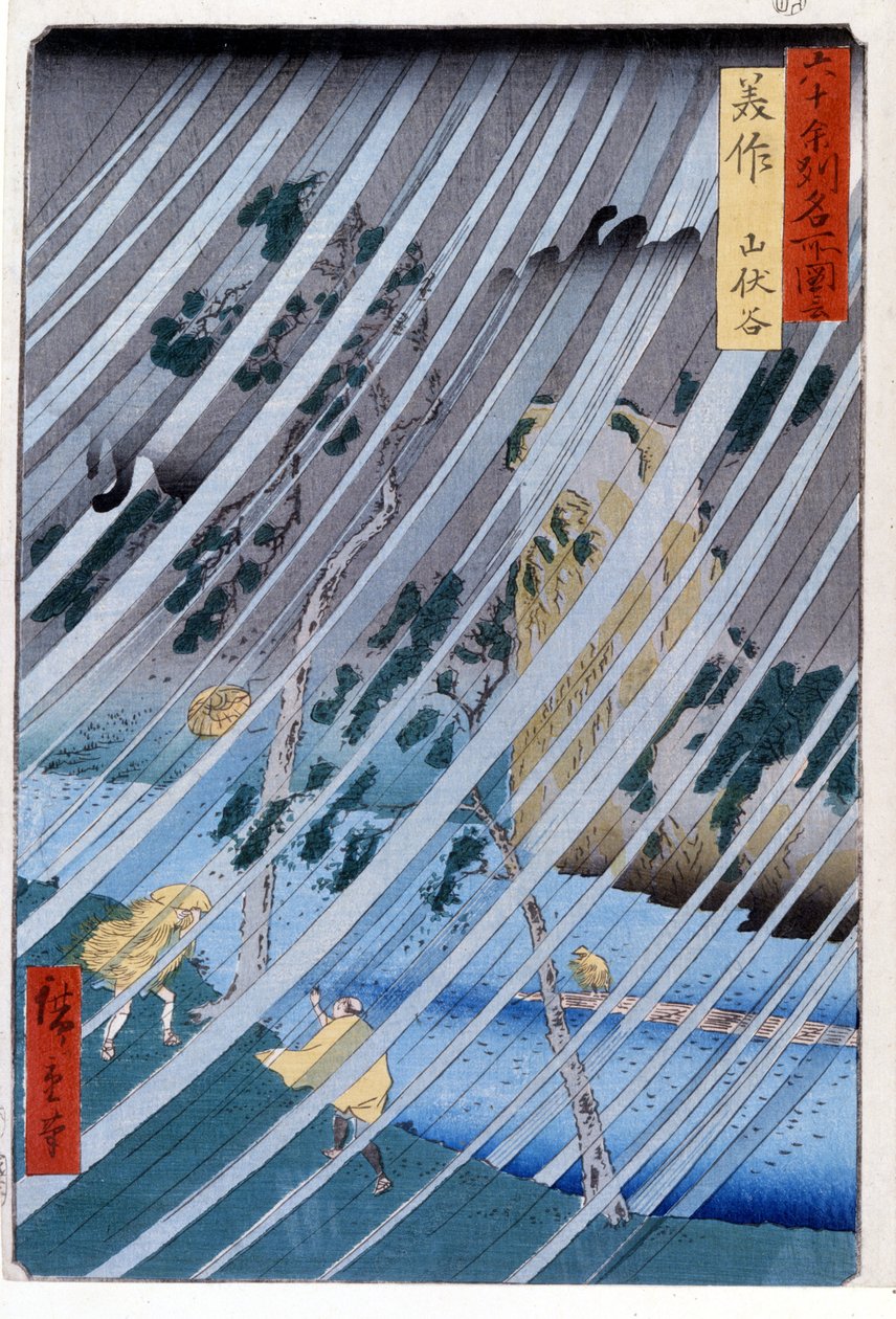 Os Eremitas Mágicos no Vale Yamabushi em Mimasaka, 1855. Impressões de Katswshika de Ando or Utagawa Hiroshige