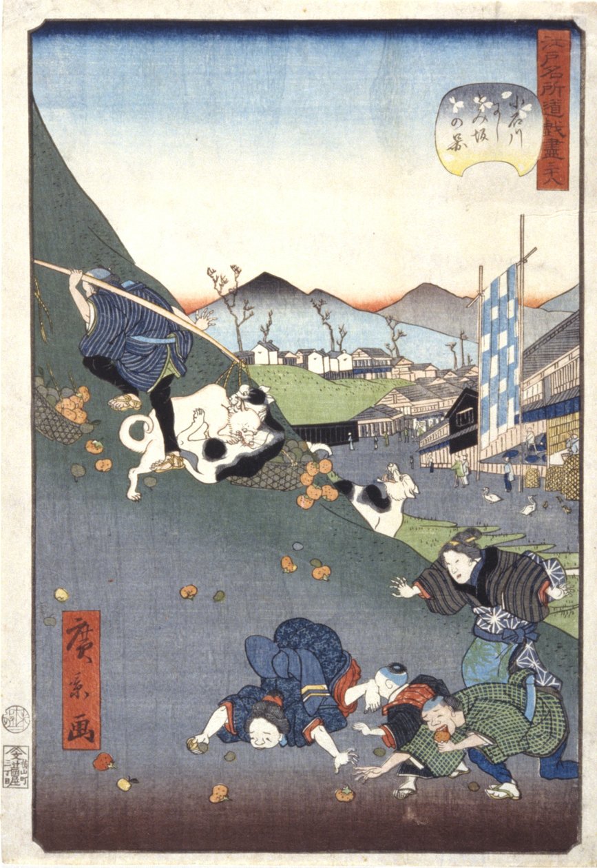 Vista de Nishitomizaka Em Koishikawa (38) (Koishikawa Nishitomizaka No Kei 38) (impressão a cores de bloco de madeira) de Ando or Utagawa Hiroshige