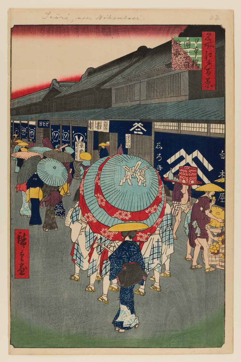 Vista do Nihonbashi Tori-itchome (Nihonbashi Tori-itchome Ryakuzu) de Ando or Utagawa Hiroshige