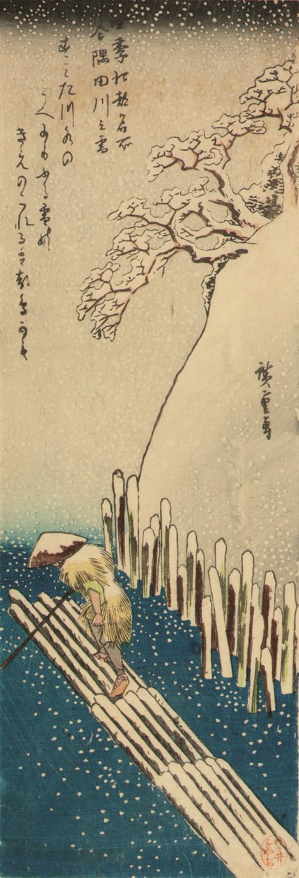 Neve de inverno no Rio Sumida, da série Lugares famosos de Edo nas quatro estações (xilogravura) de Ando or Utagawa Hiroshige